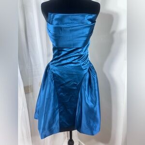 Elegant Teal BlueSatin Dress